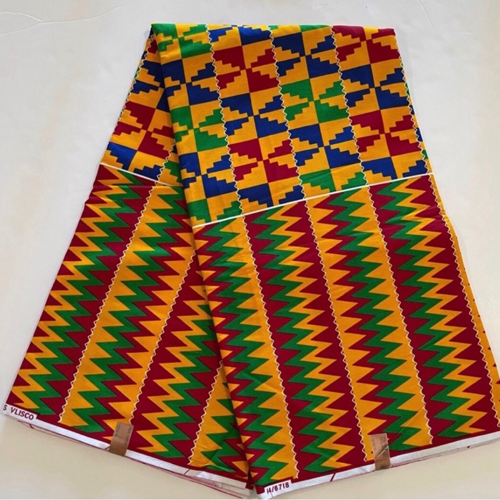 Orange Multicolor African Print Ankara Kente Cotton Fabric - 5 Yards